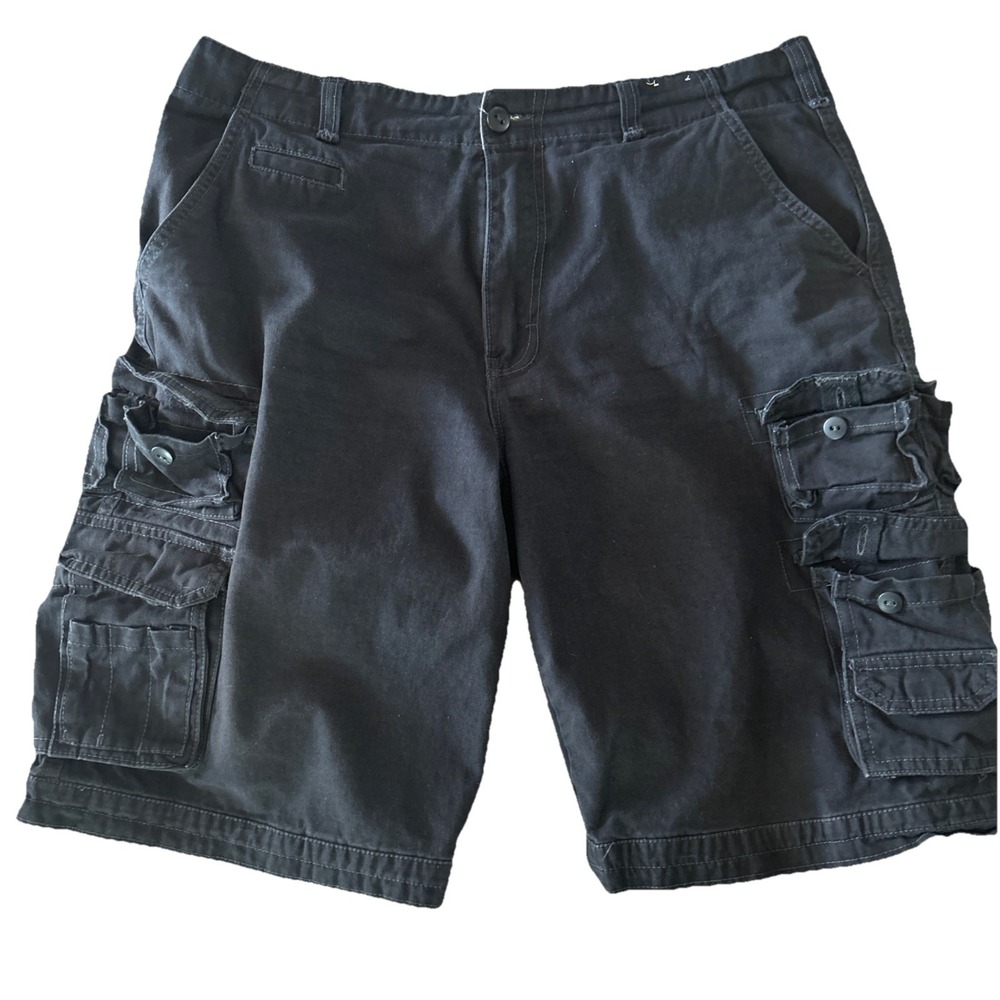 Iron Co Shorts Mens 36 Black Skater Baggy Cargo Pockets Utility Vintage Y2K Long